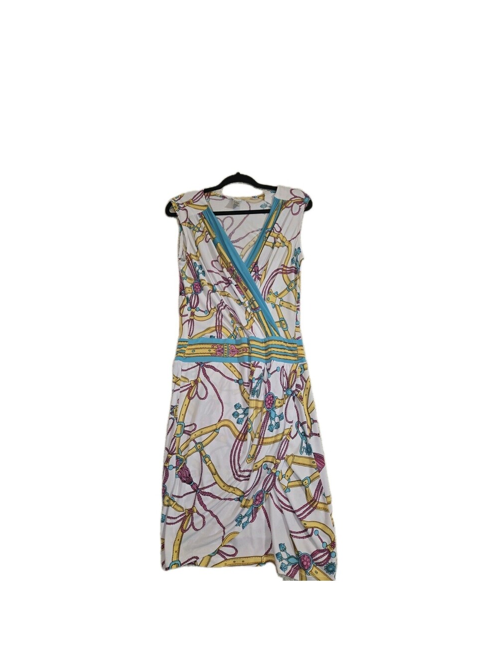 Cache Multicolor Wrap Dress Sz S Featuring Belt Rope Graphic Design Drop Waist